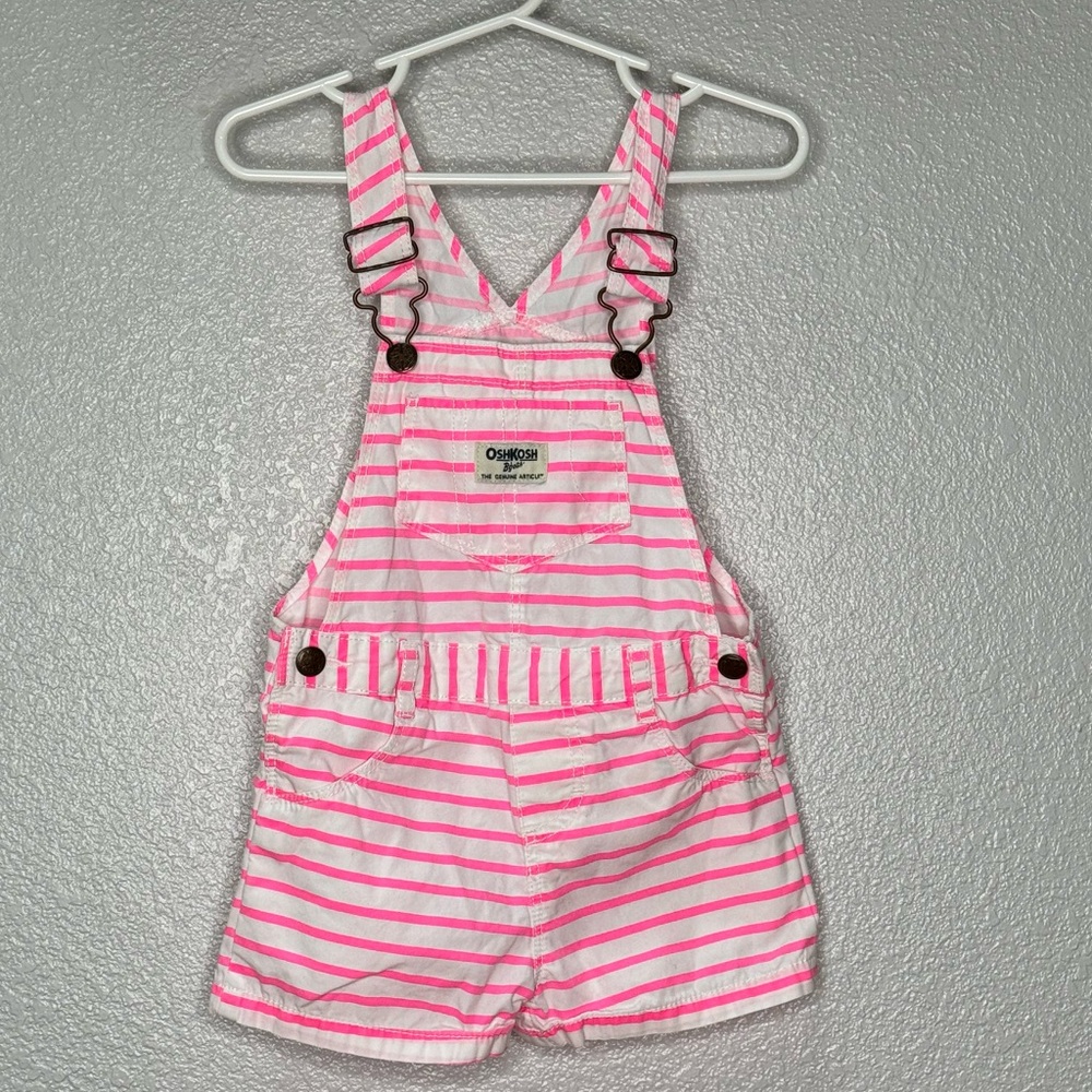 EUC Oshkosh Hot Pink & White Stripped overall shorts size 24mo